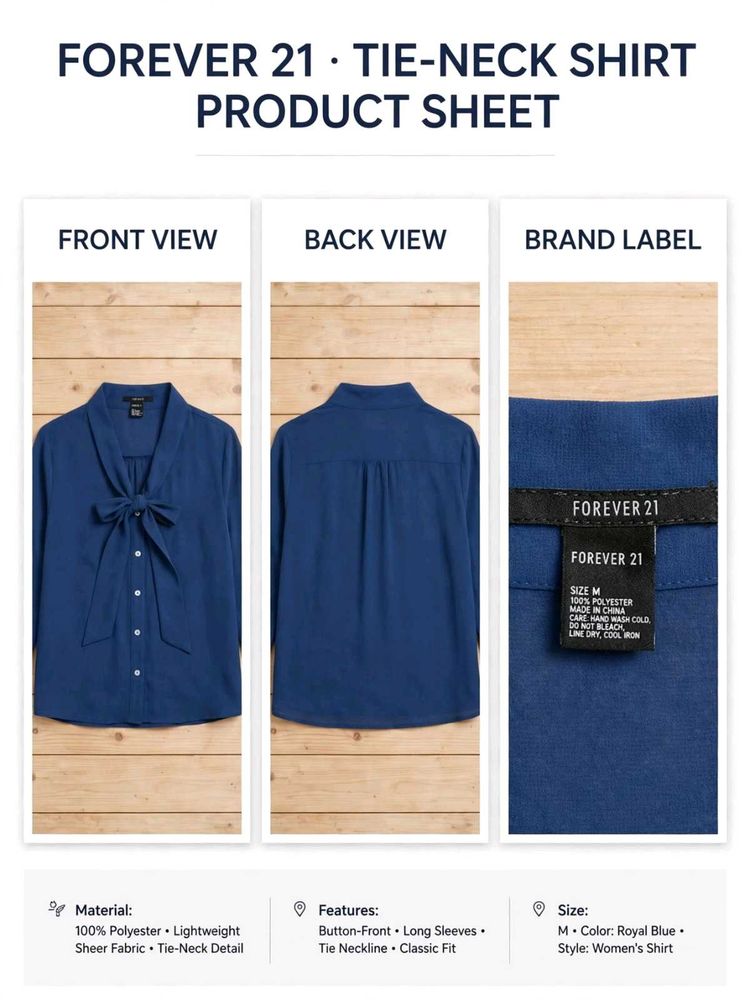 Forever 21 Blue Tie-Neck Shirt