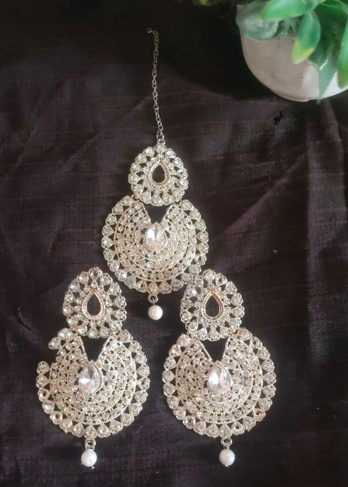 Elegant Chandbali Earrings &amp; Maang Tikka Set ✨