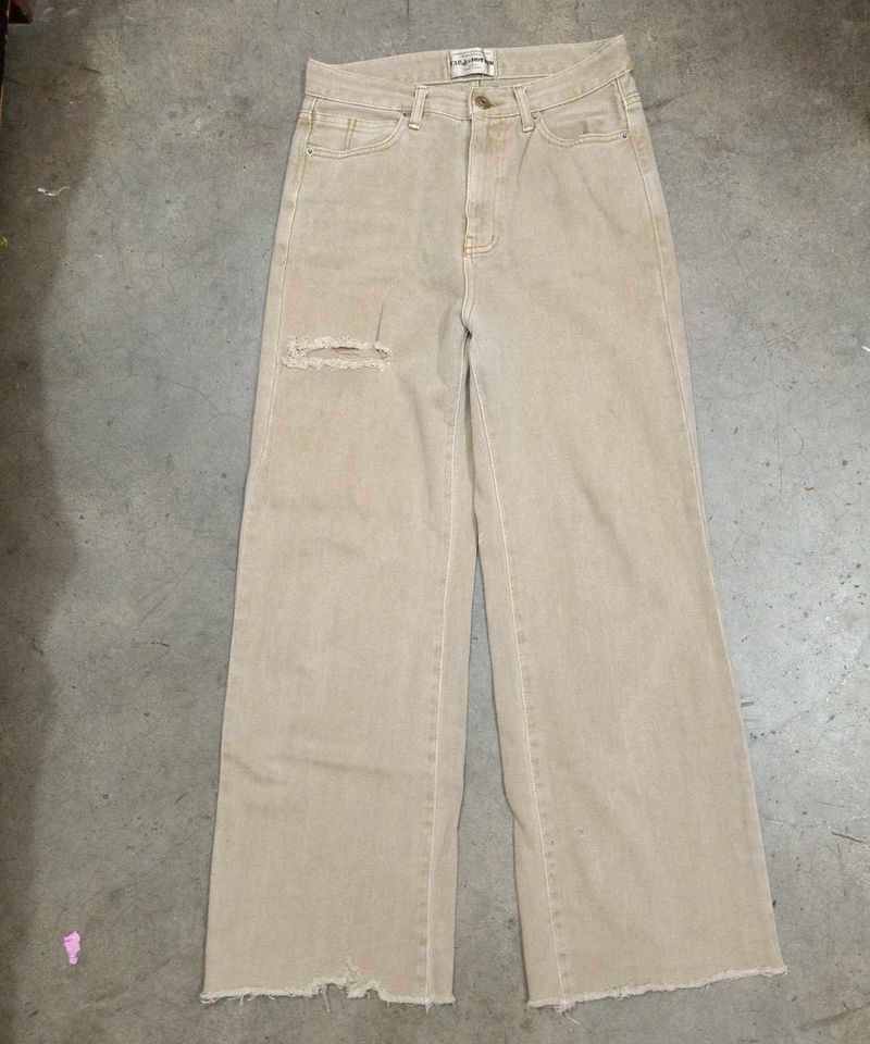 Khaki Wide Leg Jeans with Rips