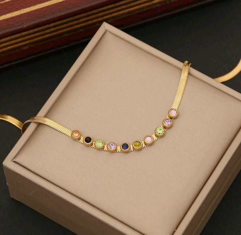 Anti-Tarnish Gold Necklace with Colorful Stones