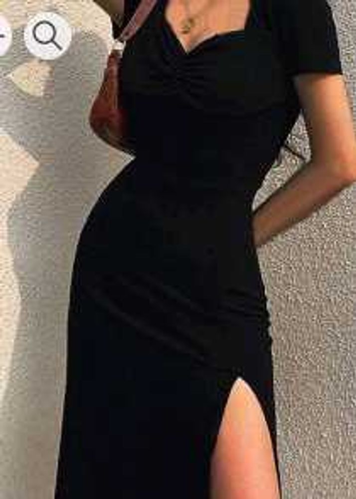 Black Gathered A-Line Dress