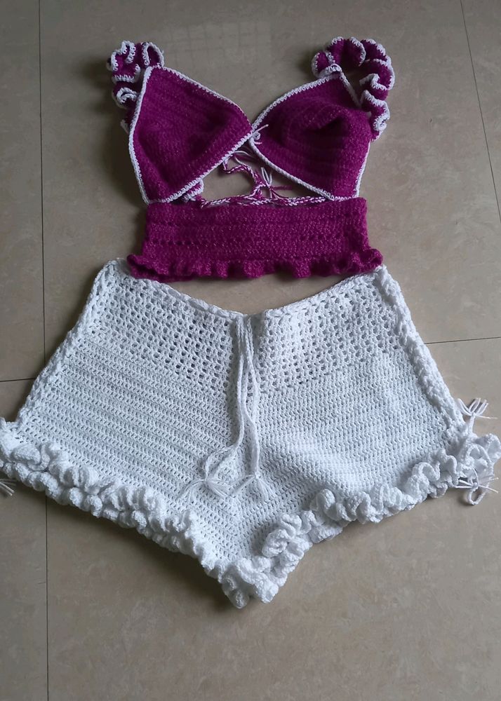 Crochet  Bikini Top With  Shorts