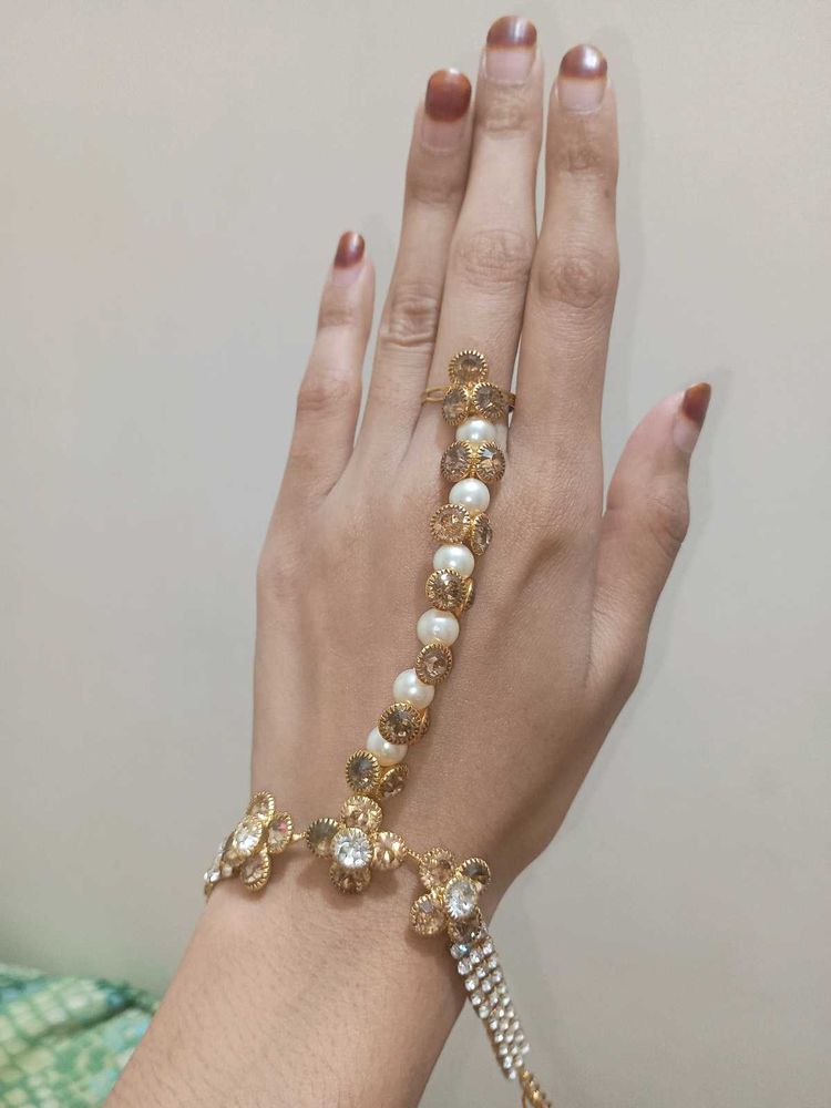 Elegant Pearl &amp; Stone Hand Harness