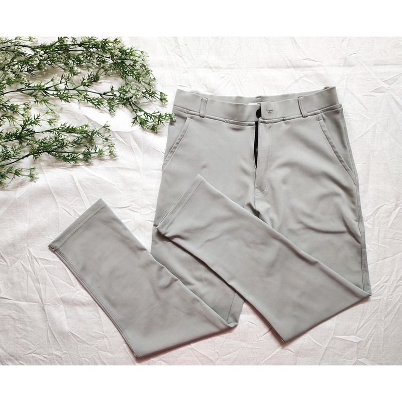 Men's Light Grey Cotton lycra Formal Pant