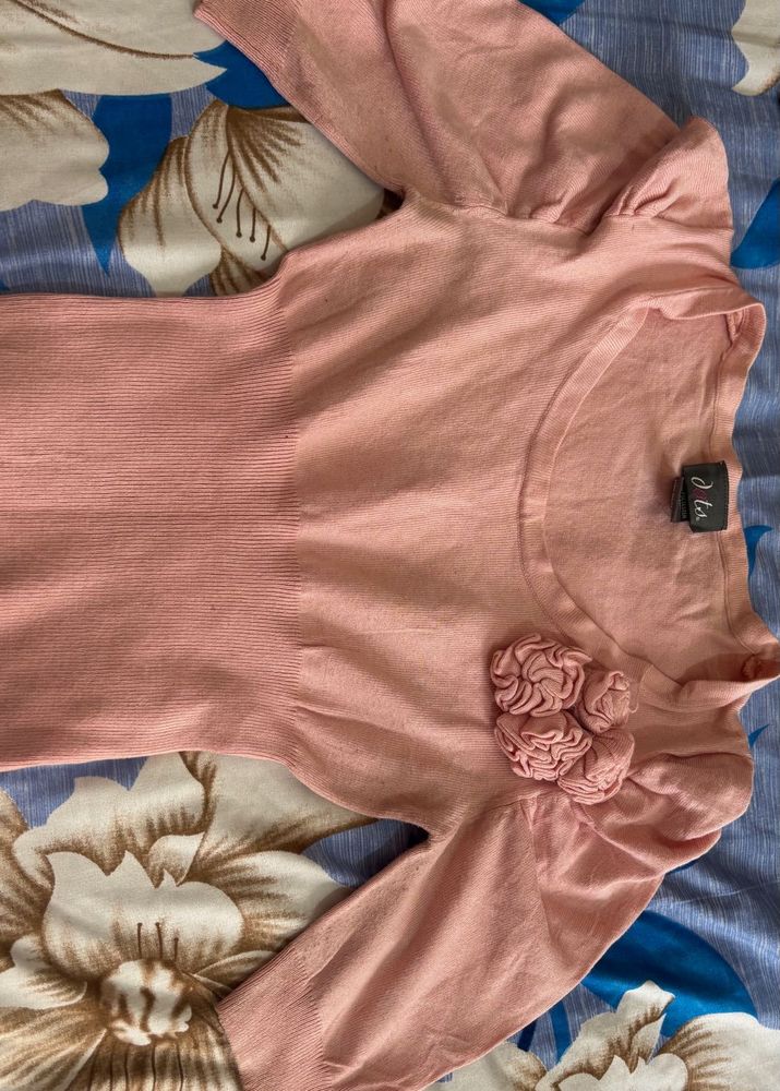 Chic Pink Floral Detail Sweater Top