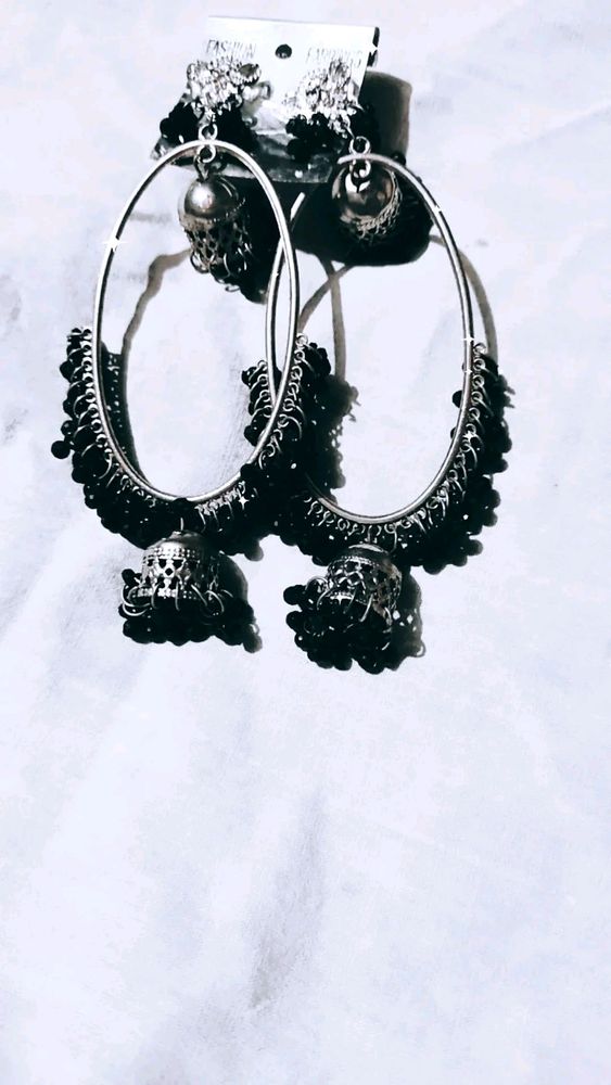 Elegant Black Jhumka Hoop Earrings