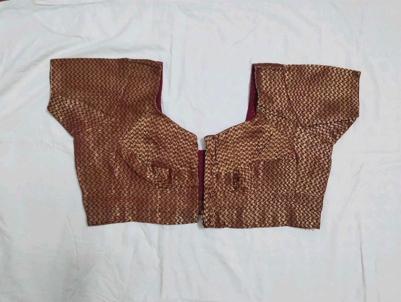 Maroon and Gold Brocade Saree Blouse