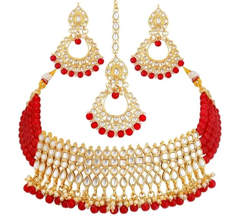 Elegant Red Kundan Necklace Set