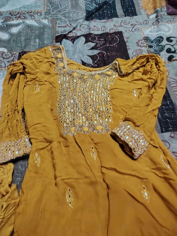 Designer Yellow Kurta Set with Mirror Work
