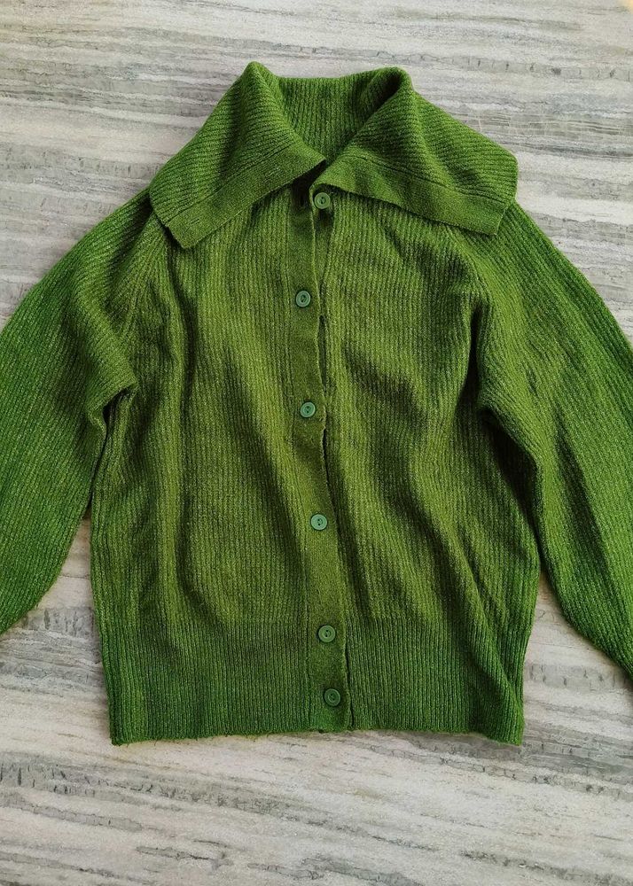 Green Button-Down Cardigan