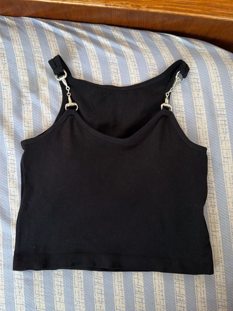 Black Tank Top with Silver Chain Detail