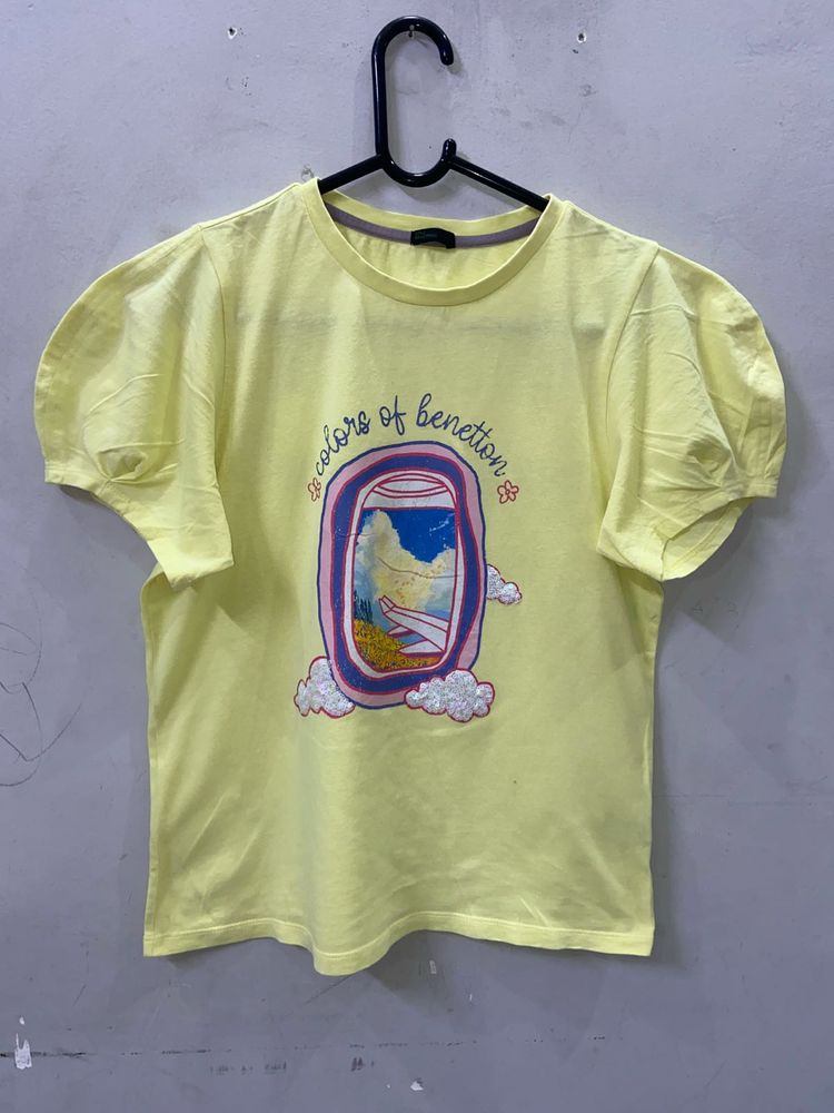 Benetton Yellow Graphic Tee