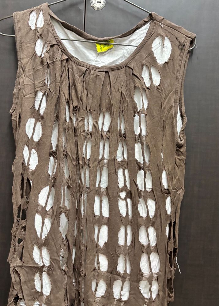 Unique Distressed Brown Sleeveless Top