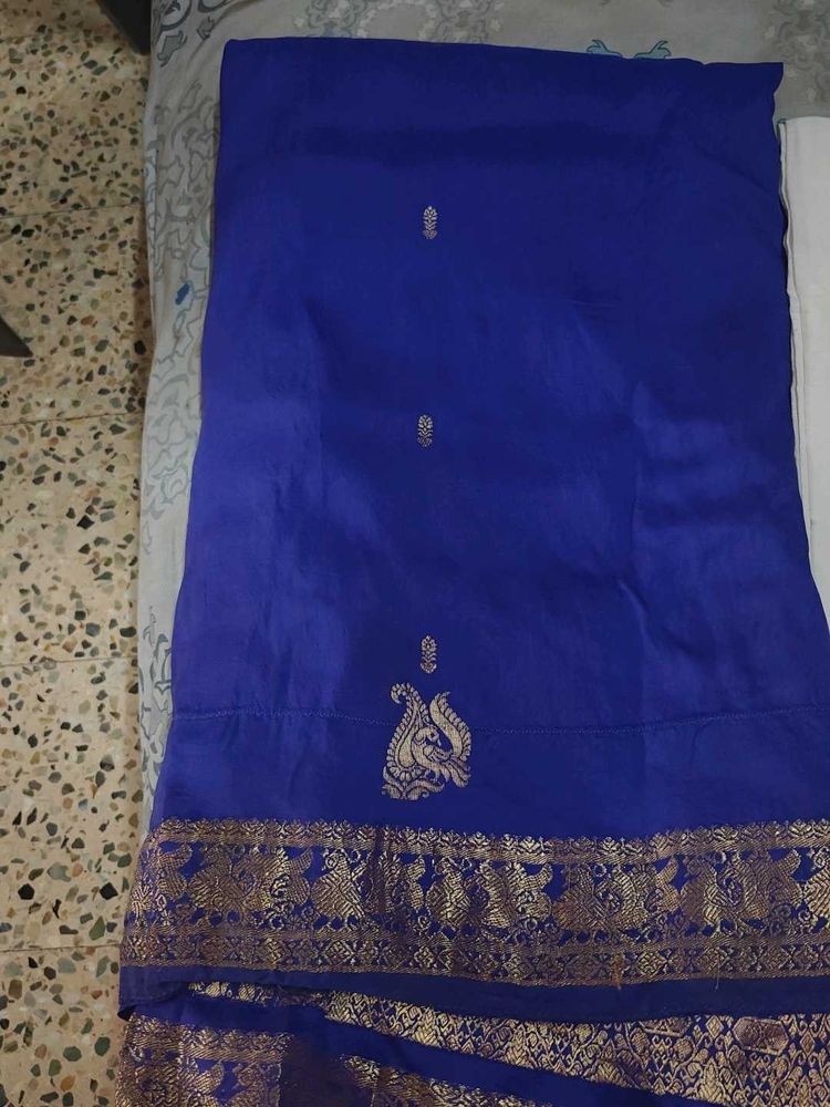 Elegant Royal Blue Saree with Gold Border