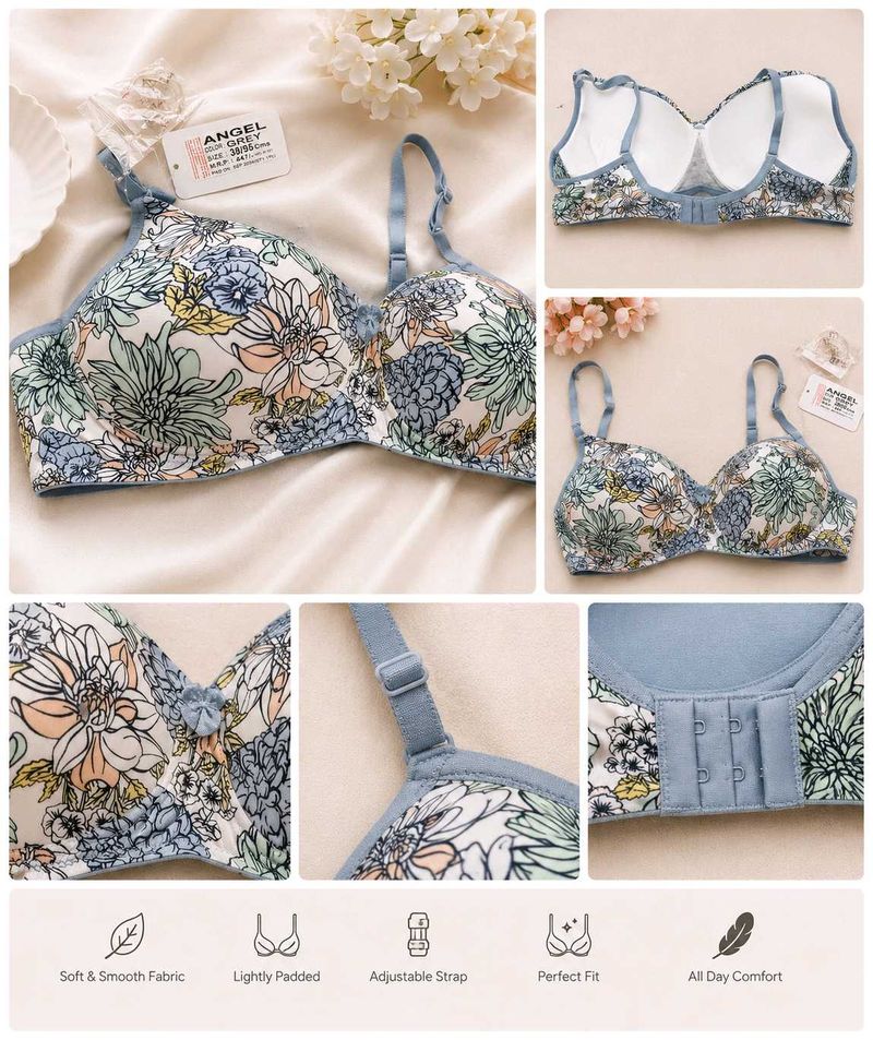 Women's Cotton Blend Printed Non-Padded Everyday B
