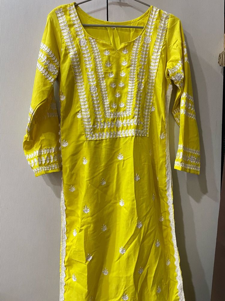 Vibrant Yellow Embroidered Kurta