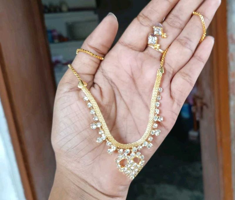 Gold-Tone Rhinestone Necklace &amp; Earring Set
