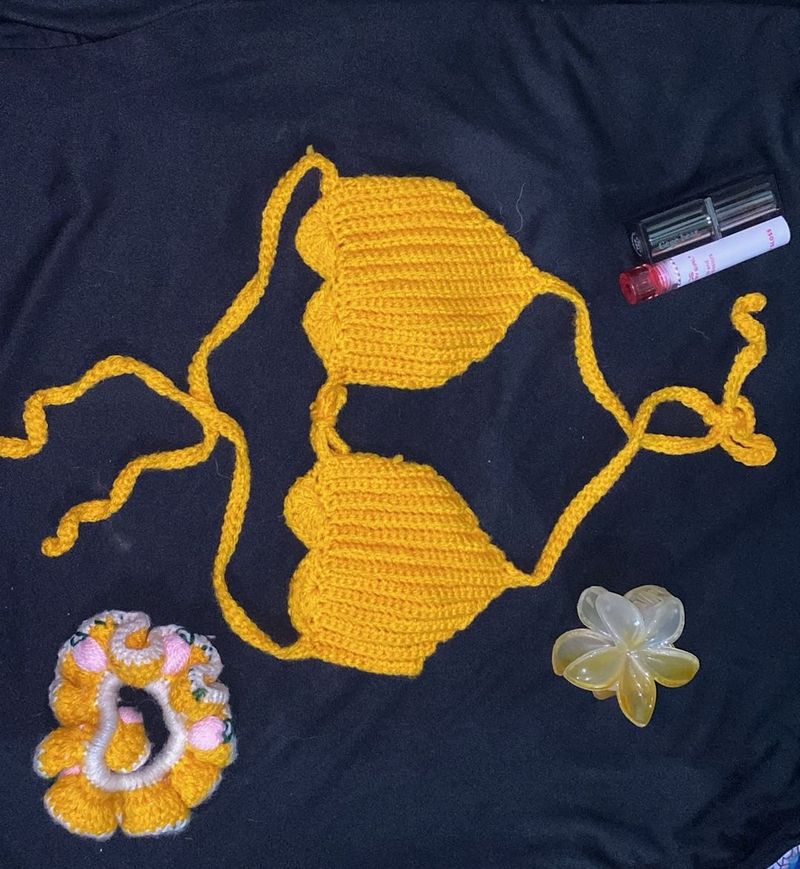 Handmade Crochet Yellow Bikini Top . u can customi