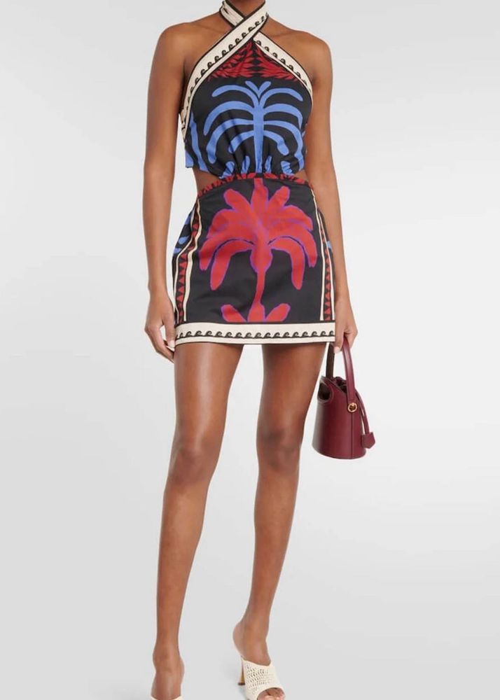 Vibrant Tropical Print Halter Dress