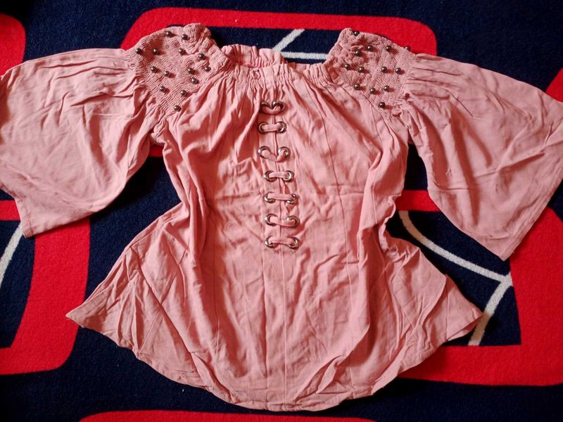 Pink Bell Sleeve Corset Top