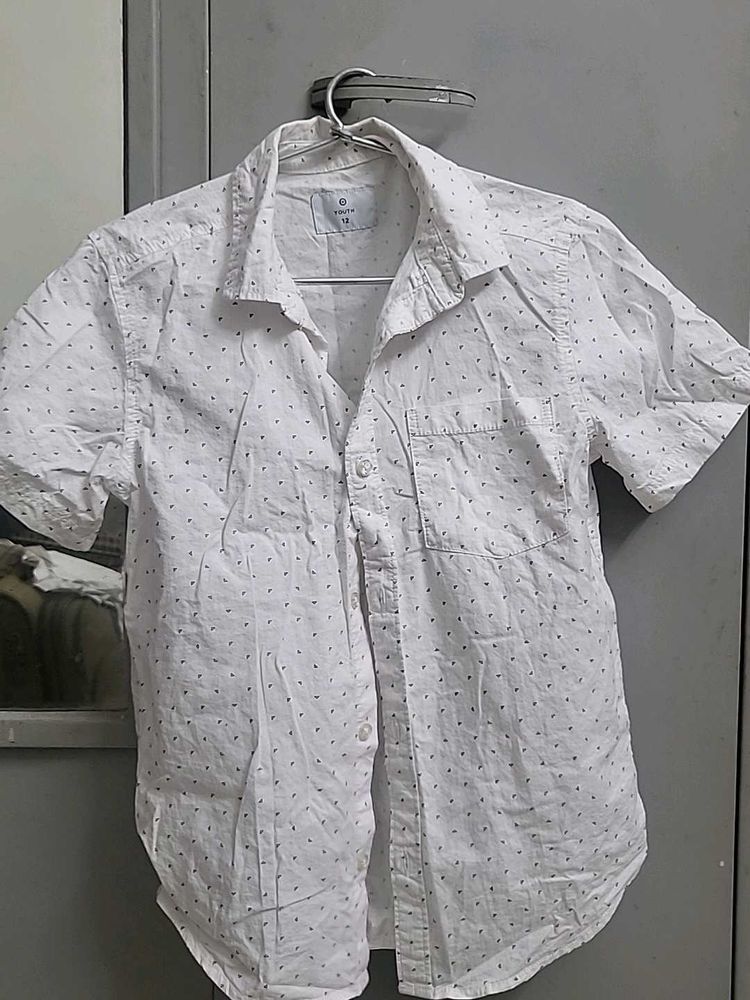 Boys White Printed Short Sleeve Shirt