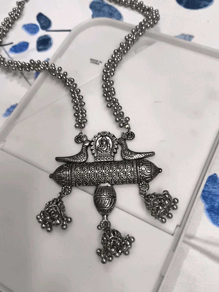 Vintage Oxidized Silver Peacock Necklace