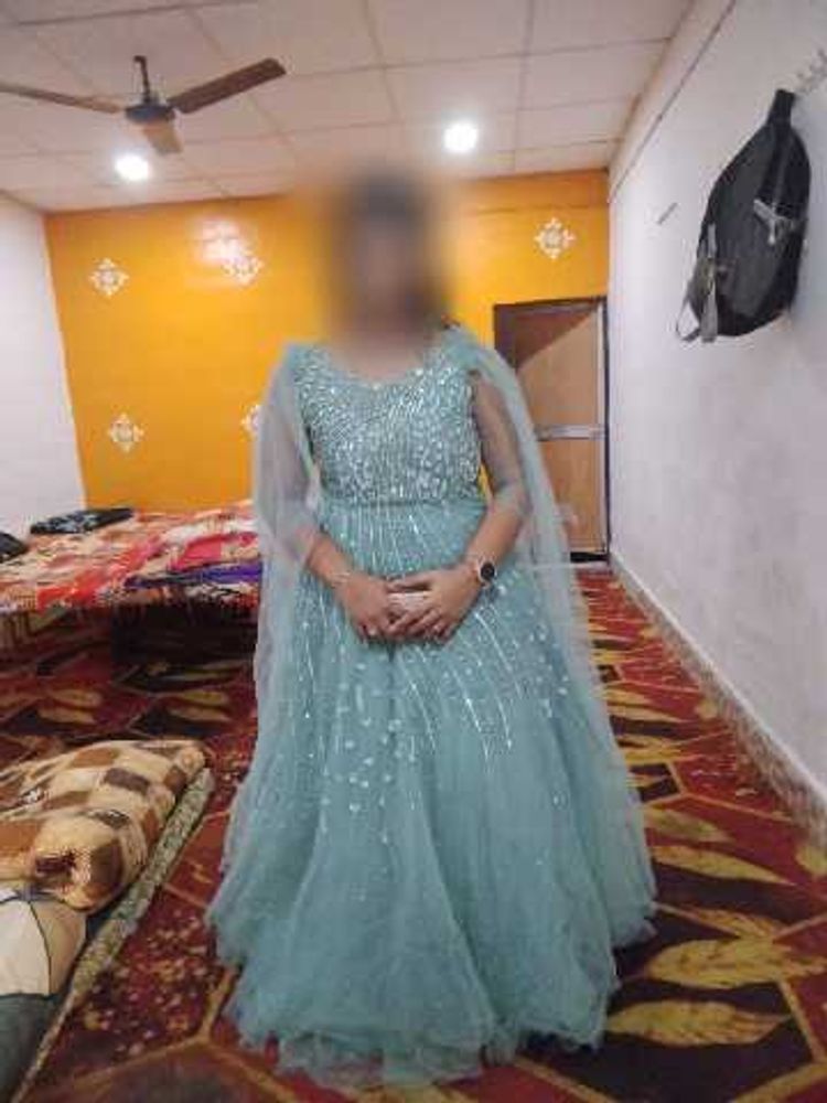 Elegant Embroidered Aqua Blue Gown
