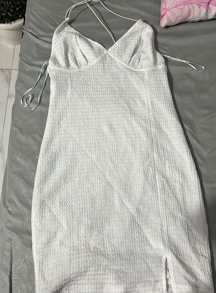 White Textured Mini Dress