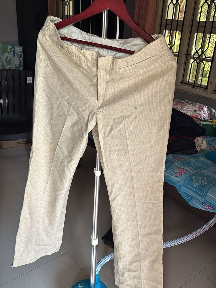 Men's Beige Linen Blend Trousers