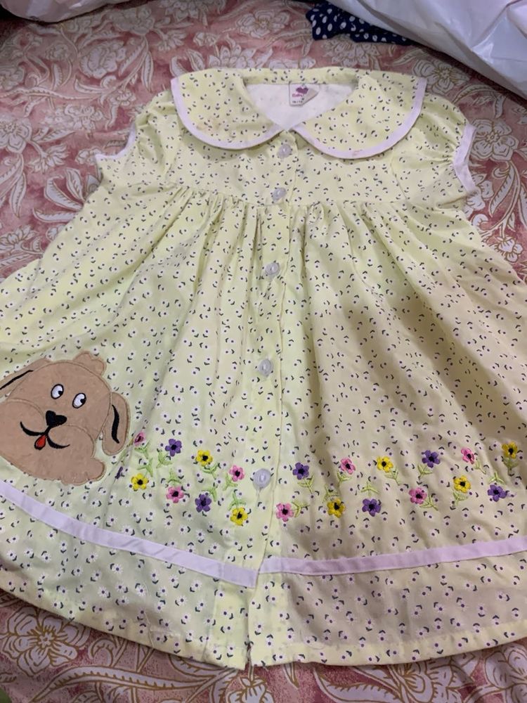 Cute Yellow  Print Baby Dress