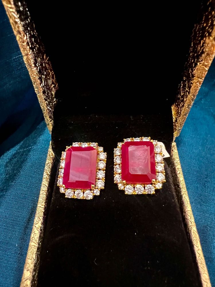 Elegant Ruby Red Silver Stud Earrings