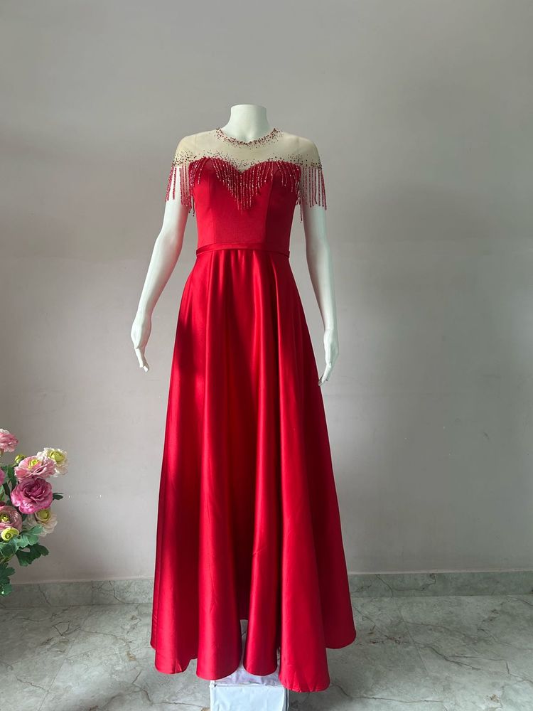 Elegant Red Beaded Evening Gown