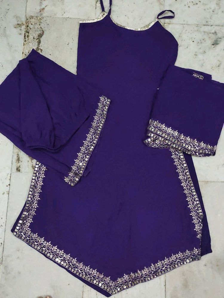 Elegant Purple Kurta Set with Mirror Work