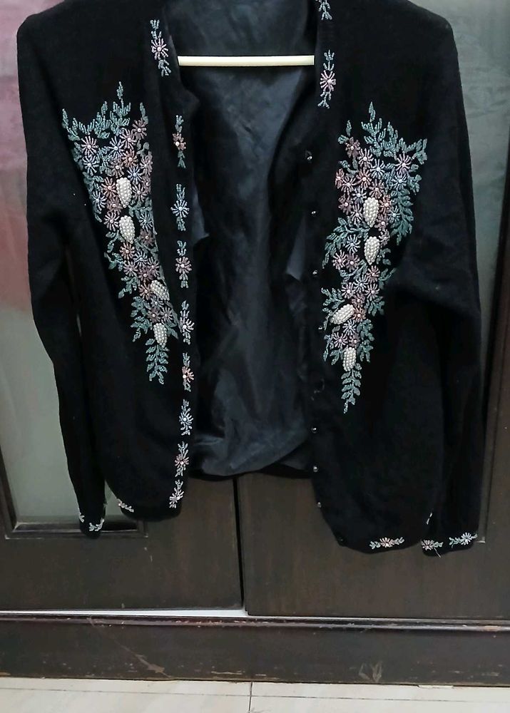 Embroidered Black Cardigan - M Size
