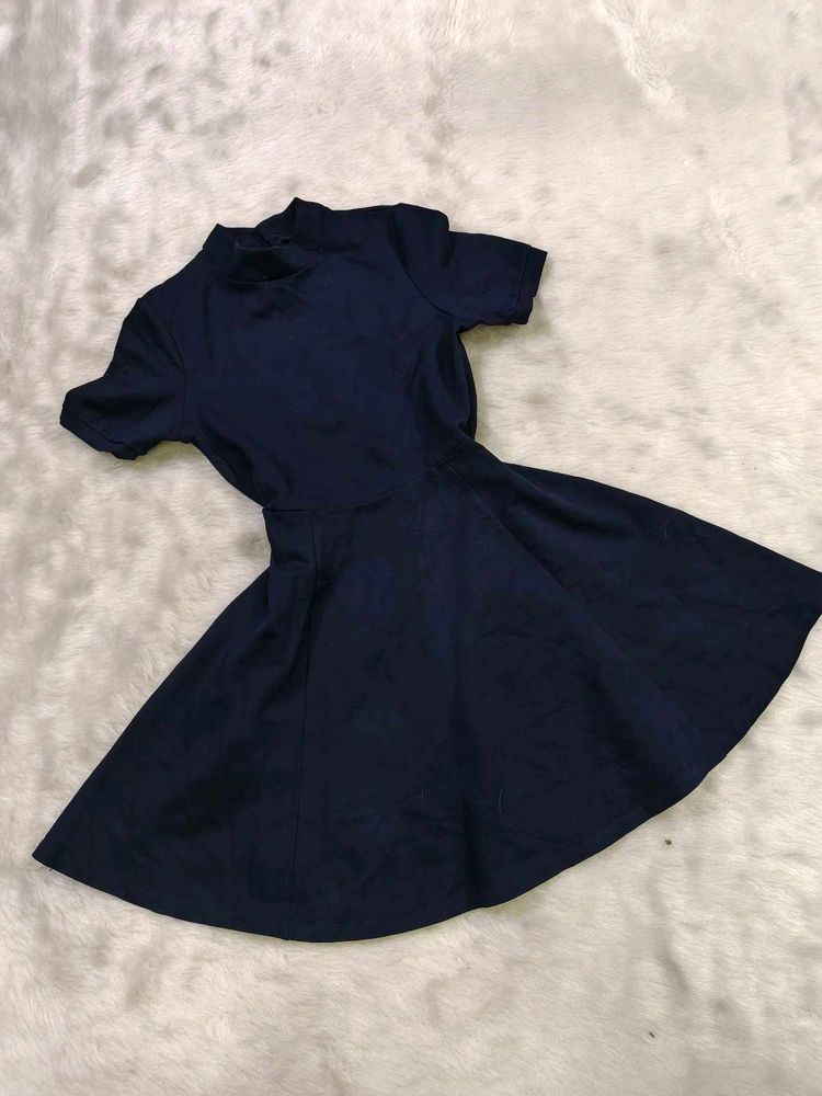 Chic Navy Blue Fit &amp; Flare Dress