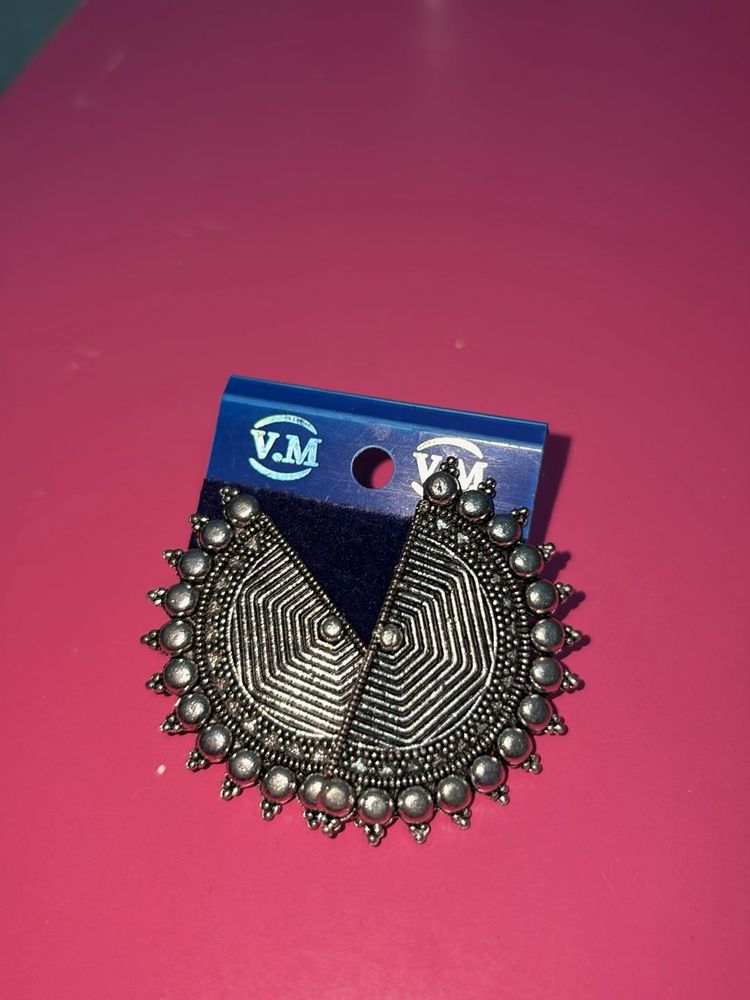 Boho Oxidized Silver Statement Earrings
