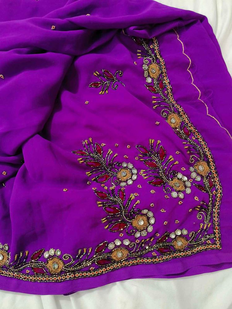 Vibrant Purple Embroidered Saree