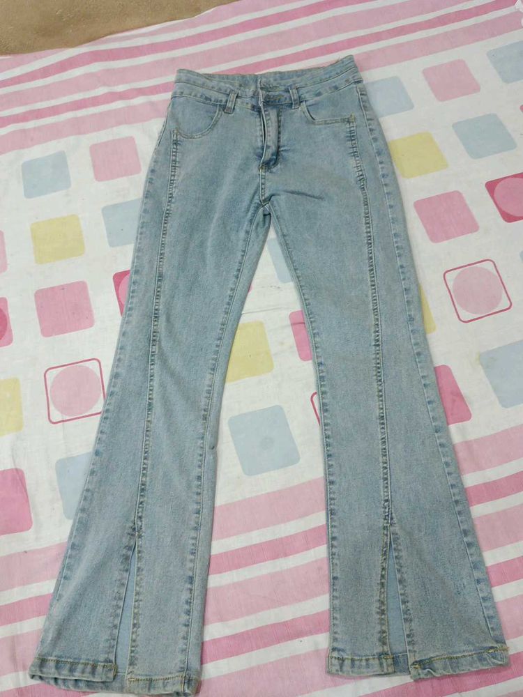Light Wash Split Flare Jeans