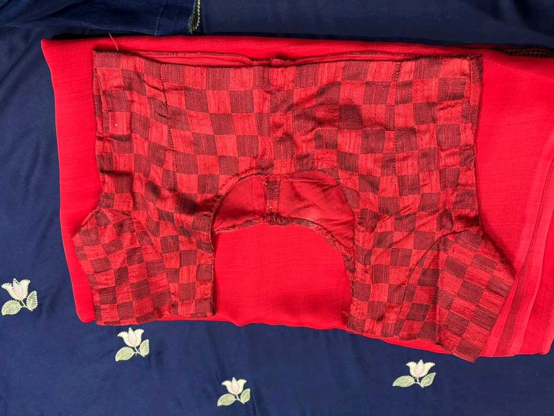 Red Checkered Saree Blouse