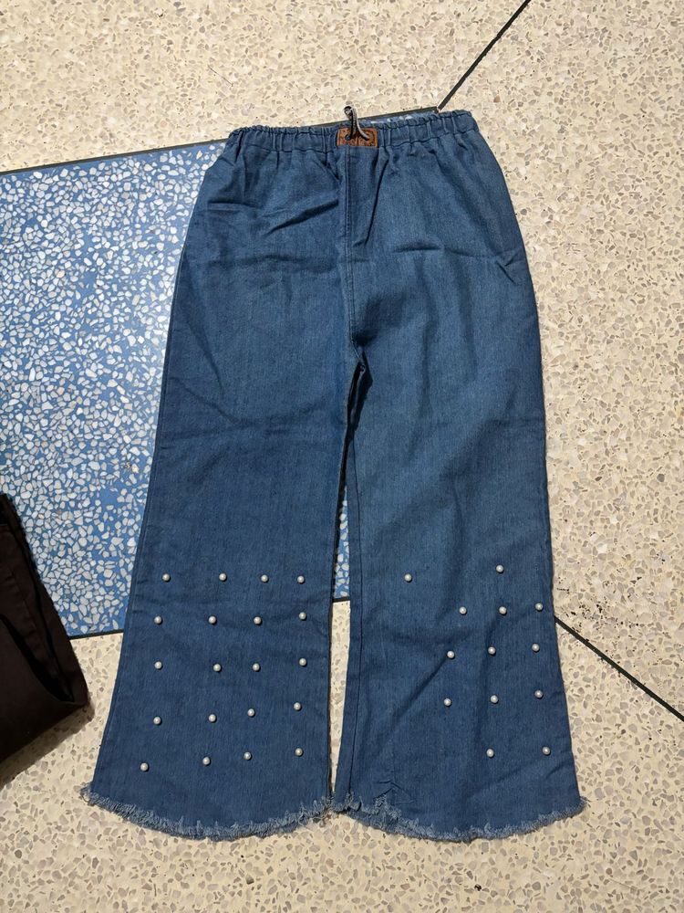 Pearl Embellished Wide Leg Jeans