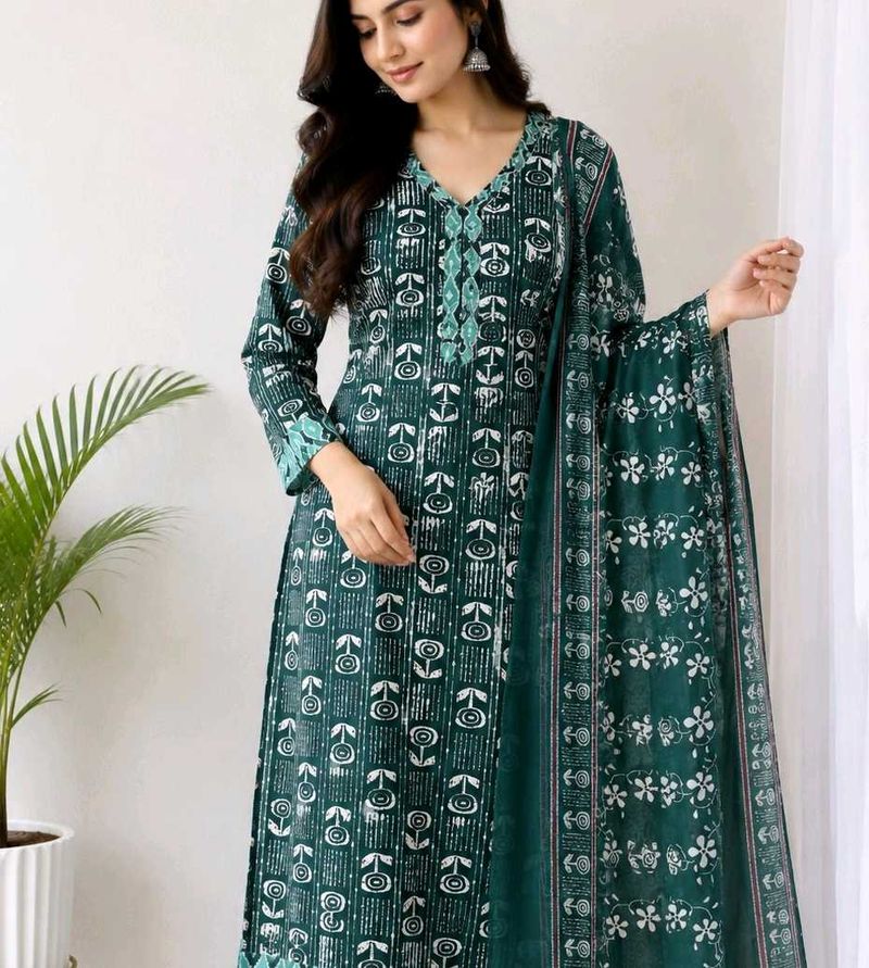 cotton green suit dress material