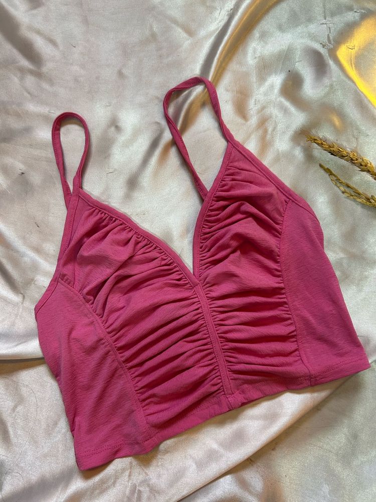 Chic Ruched Pink Crop Top