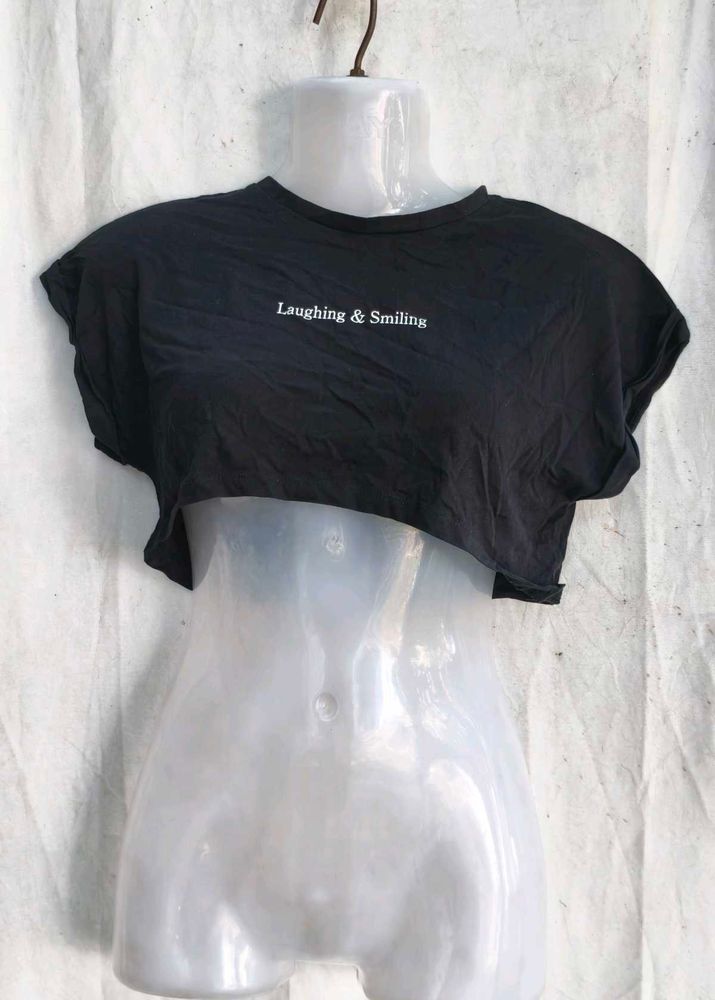Black Cropped "Laughing &amp; Smiling" Top