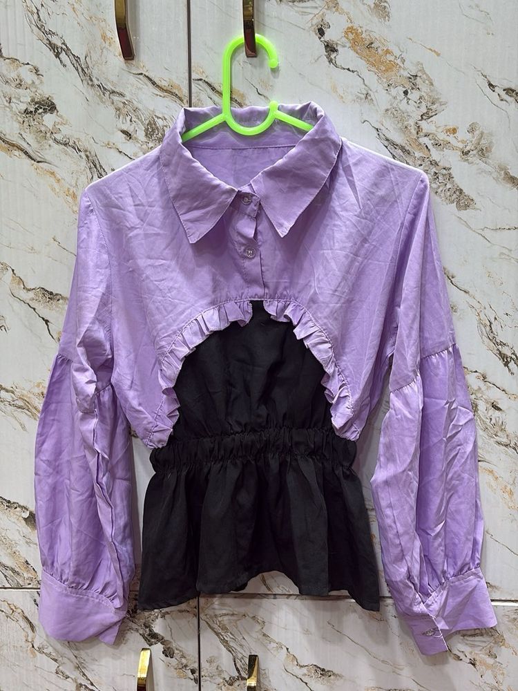 Chic Lavender &amp; Black Peplum Top