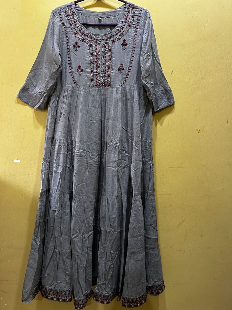 SPERA Grey Embroidered Fit &amp; Flare Dress Size XXL