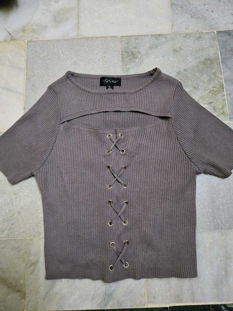 Stylish Ribbed Lace-Up Crop Top