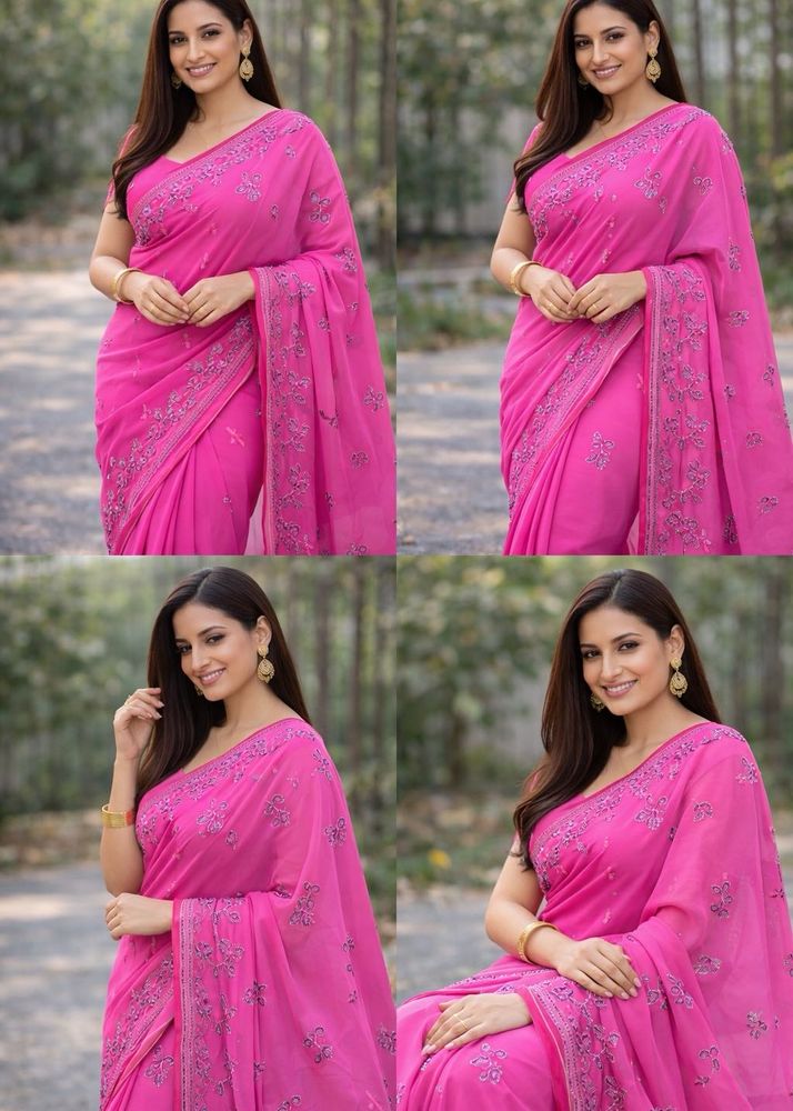 Elegant Pink Embroidered Saree