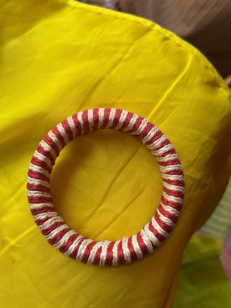 Handmade Red &amp; White Striped Bangle