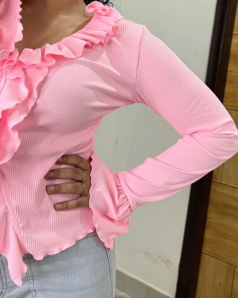 Pink Ruffled Long Sleeve Top