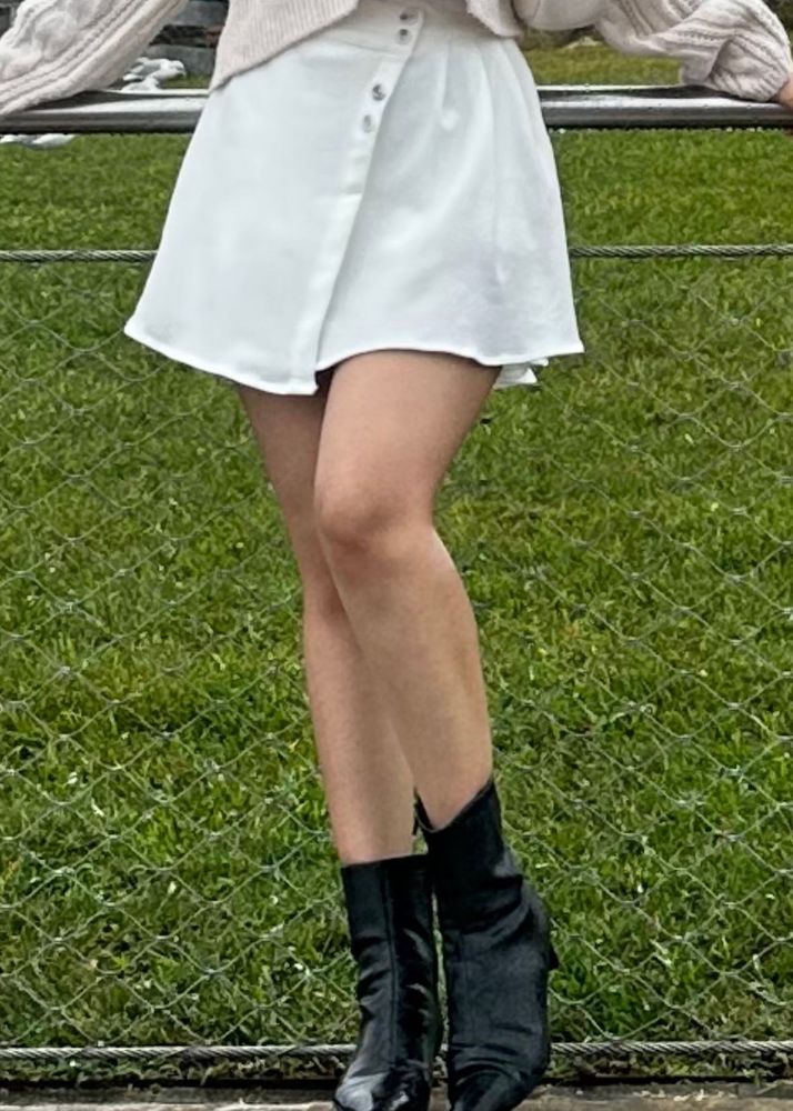 White Wrap Skirt With Button Detail